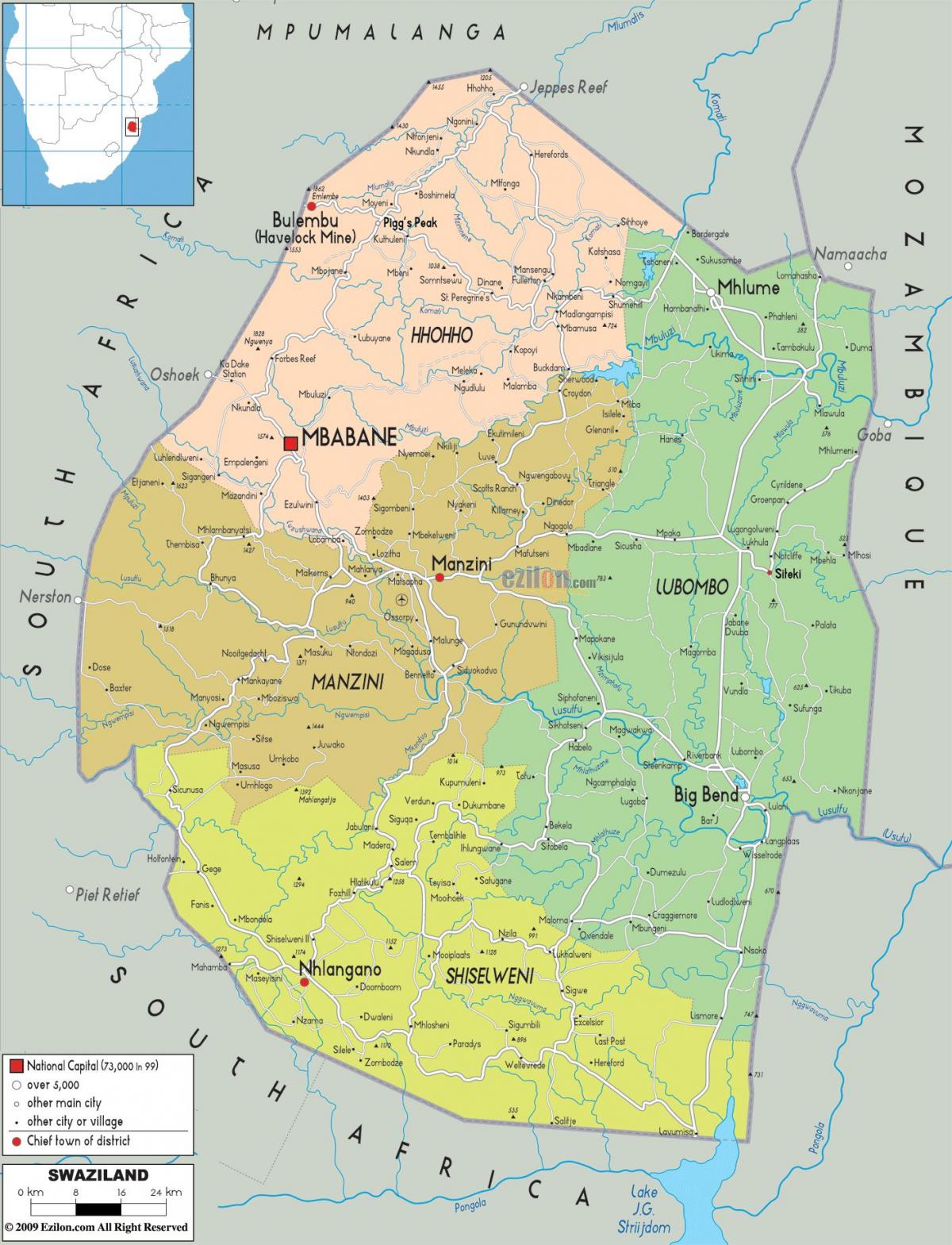 Mapa manzini Swaziland