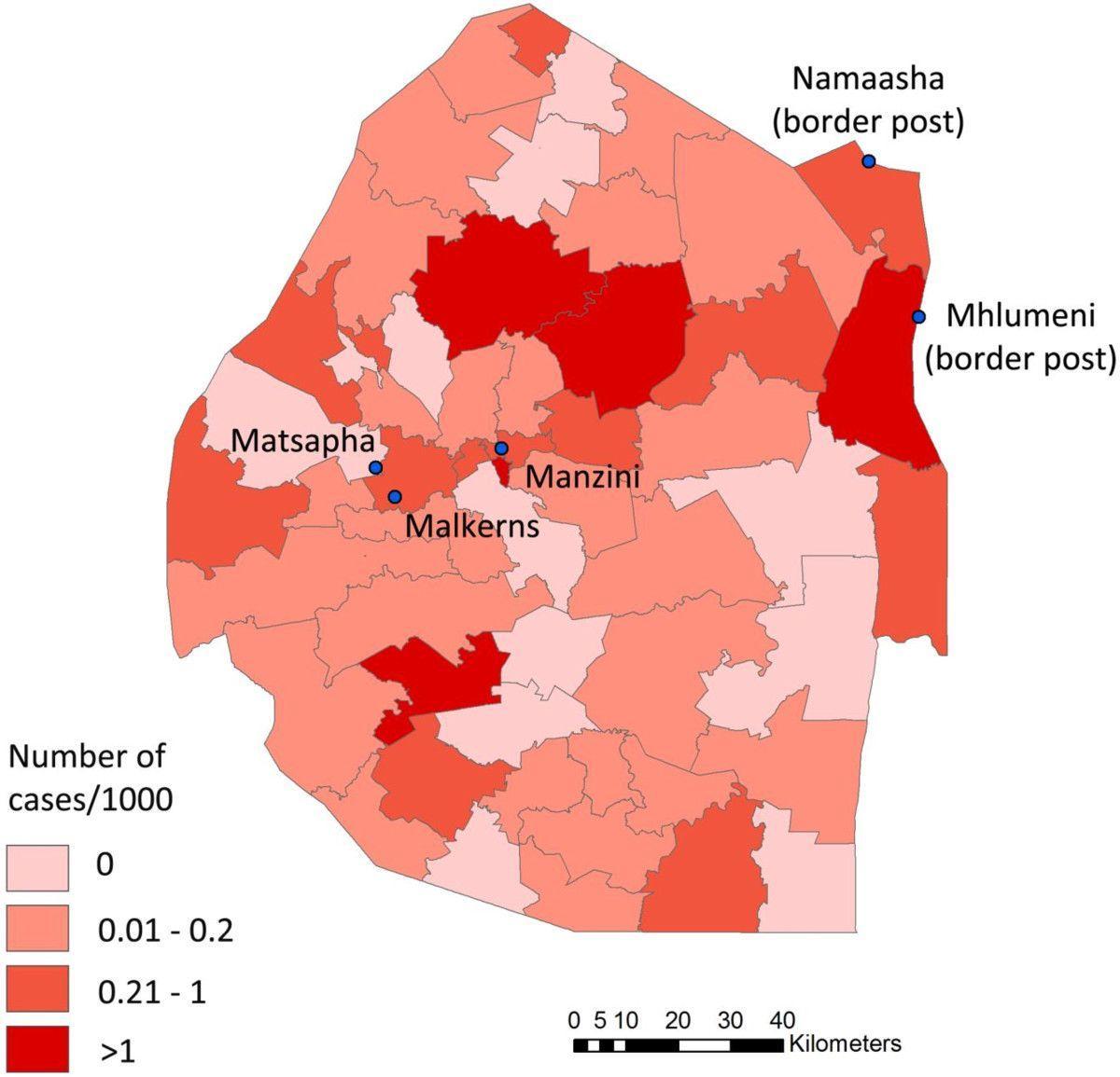 Mapa Swaziland malaria