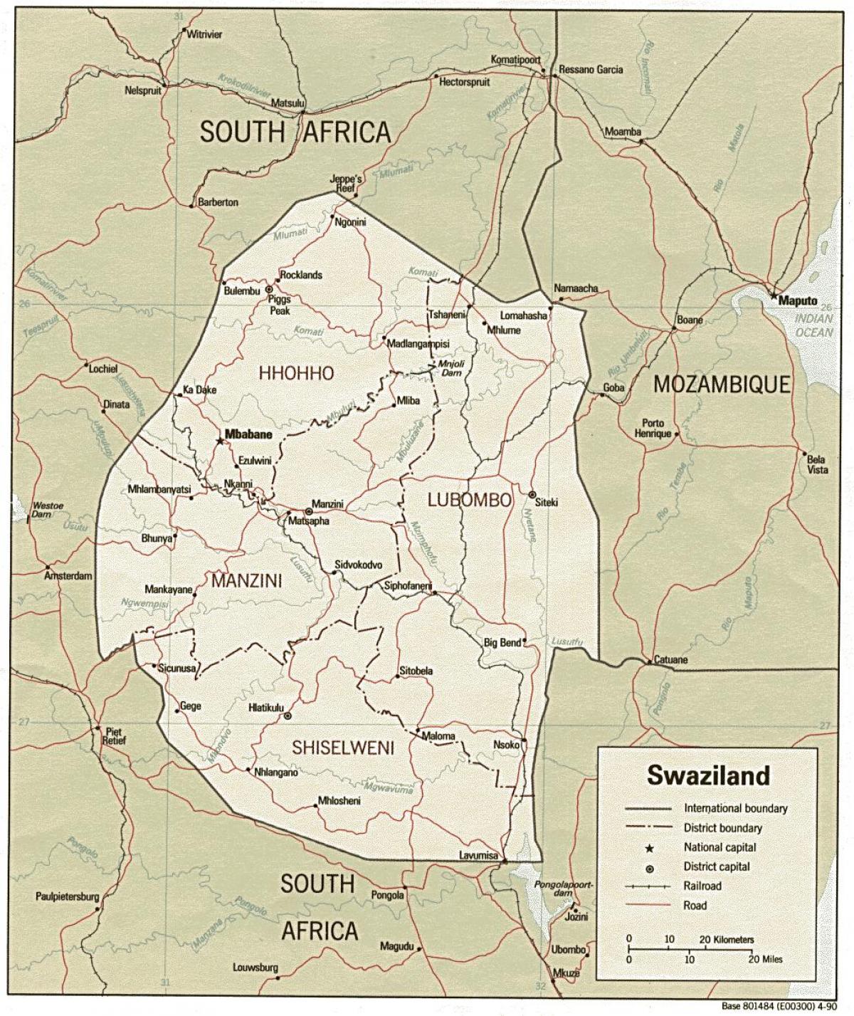 mapa Swaziland erakutsiz mugan mezu